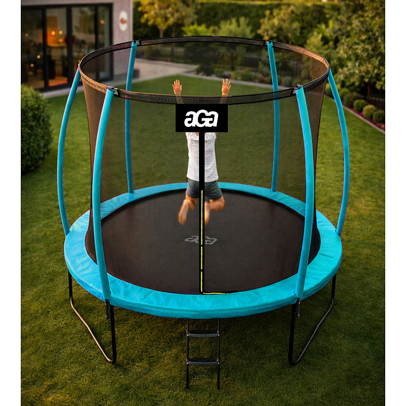 Aga SPORT EXCLUSIVE Trampolin 250 cm svetlo modra + zaščitna mreža + lestev - II. KAKOVOST