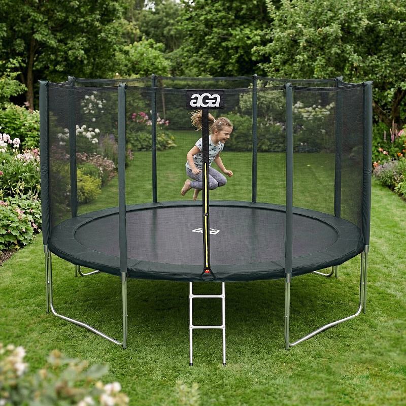Aga SPORT PRO Trampolin 366 cm temno zelena + zaščitna mreža + lestev - II. KAKOVOST