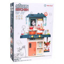 Barvna kuhinja za otroke 3+ Interaktivni parni gorilnik + vodovodna pipa + tabla + dodatki 42 el.