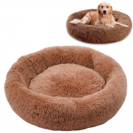 Plišasta okrogla postelja, rjava - 80x80