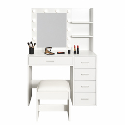 Aga Toaletna miza z ogledalom in osvetlitvijo + taburet Bela