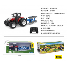 Rdeč R/C traktor s plugom 1:24
