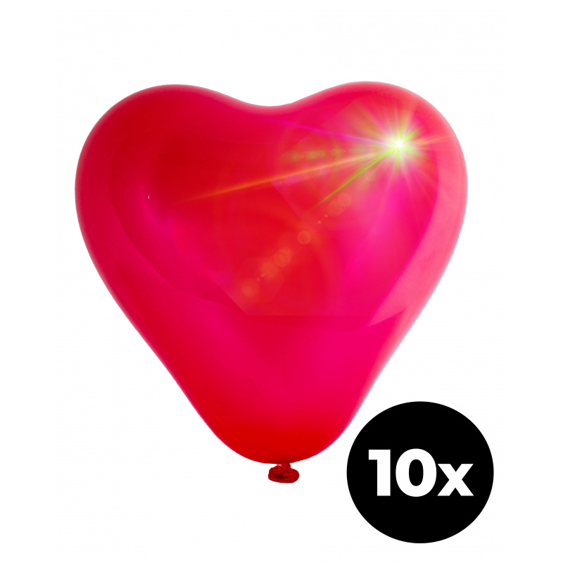 Aga4Kids Lateksni balon Srce z LED diodo Rdeč 25 cm 10 kosov