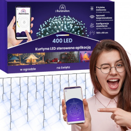 Svetlobna zavesa 400 LED - hladno bela - upravljana z aplikacijo