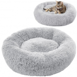 Plišasta okrogla postelja, siva - 60x60