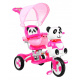 otroško trikolesno kolo Panda Pink + zvoki + streha + ograja + naslon za noge + ročaj + sani + prostor za shranjevanje