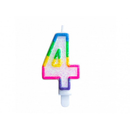 Aga4Kids Torta sveča 4 bleščeča z mavričnim robom