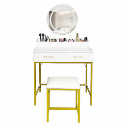 Aga Toaletna miza z ogledalom in osvetlitvijo + taburet Bela