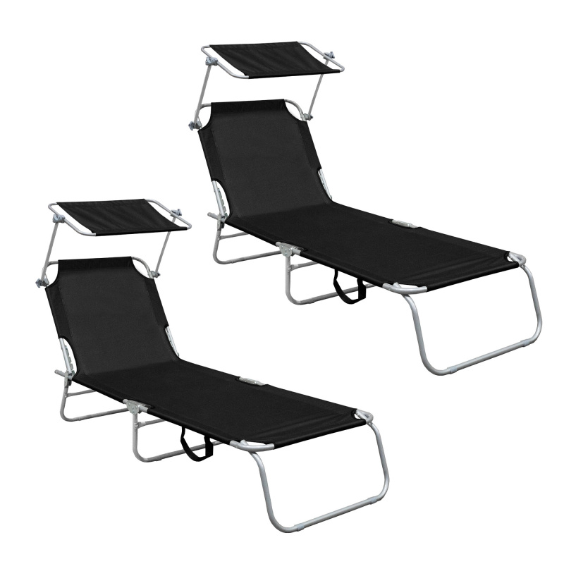 Aga 2x Vrtni ležalnik z nadstreškom Črna