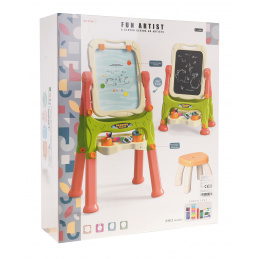 Magnetna tabla 2 v 1 za otroke 3+ Pribor + Nastavitev višine + Stolček + Polica + Kreda pisala Magnetna tabla 2 v 1 za otroke 3+ Pribor + Nastavitev višine + Stolček + Polica + Kreda pisala