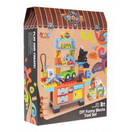 Gradbeni kocki DIY delavnica za otroke 3+ Orodje + Avto + Črpanje koles + Dodatki 92 el.