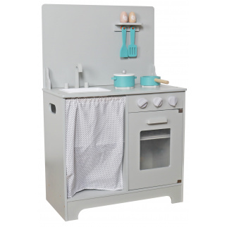 Aga4Kids Lesena kuhinja Mini Chef s pečico in turkizno posodo Siva