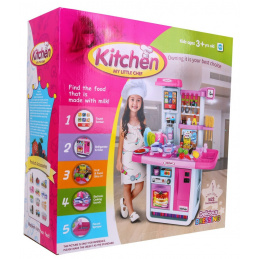 Ogromna roza kuhinja za otroke 3+ Interaktivni gorilniki + Vodovodna pipa + Avdio plošča + Dodatki
