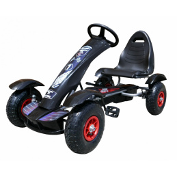 Dirkalni pedalni gokart XL za otroke 3+ črna + napihljiva kolesa + nastavljiv sedež + prosti tek