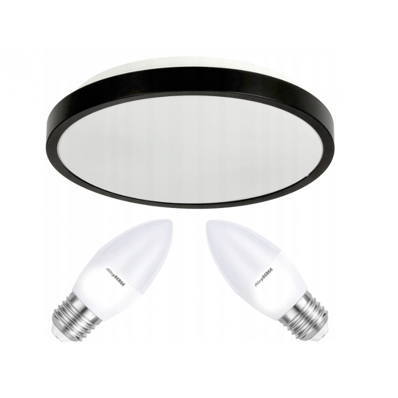 LED stropna svetilka 2xE27 IP20 LARI-R ČRNA + 2x E27 10W topla bela sveča