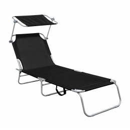 Aga Vrtno nastavljivo ležalnik s streho Črna