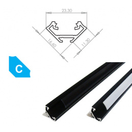 Aluminijasti profil za LED trakove C kotni eloksiran črn 2m