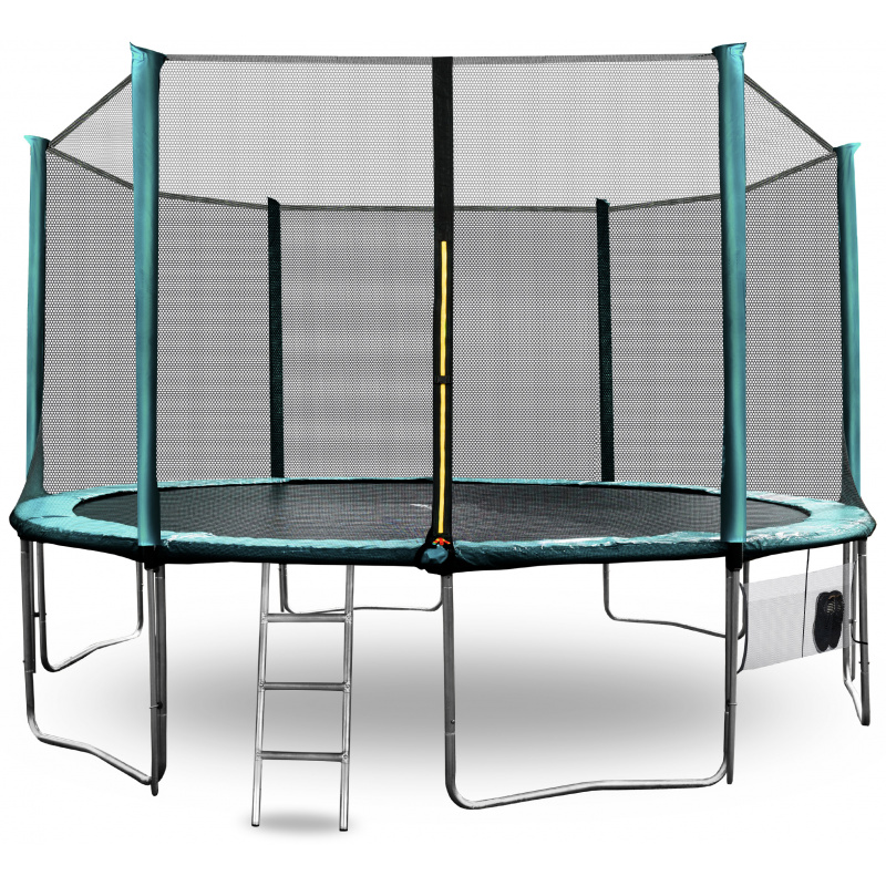 Aga SPORT PRO Trampolin 430 cm Temno zelena + zaščitna mreža + lestev + žep za čevlje