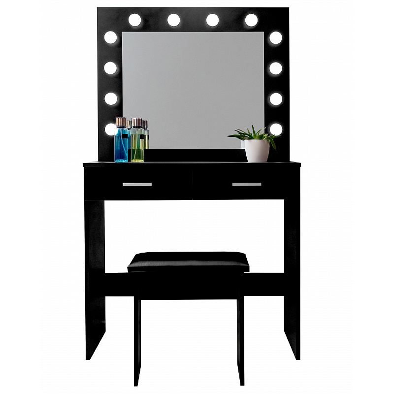 Aga Toaletna miza z ogledalom in osvetlitvijo + taburet Mat Črna - II. KAKOVOST