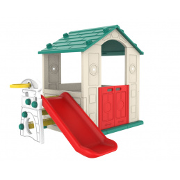 Vrtna hišica 3v1 za otroke Zelena streha + Tobogan + Košarka