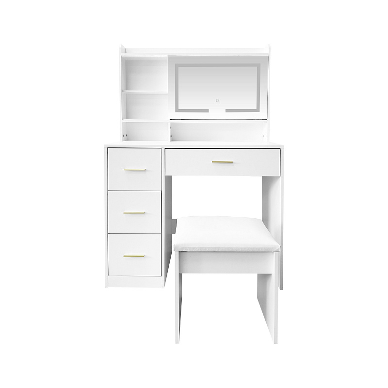 Aga Toaletna mizica z ogledalom in LED-osvetlitvijo + tabure MRDT30 bela