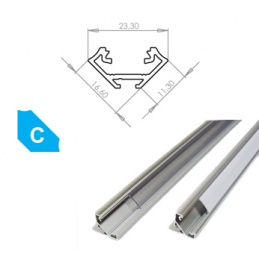 Aluminijasti profil za LED trakove C Kotni 1m