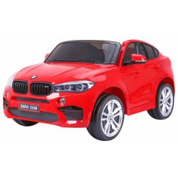 BMW X6M XXL za 2 otroka Rdeča + Daljinski upravljalnik + Eko usnje + Varnostni pasovi + Počasen zagon + MP3 USB + LED