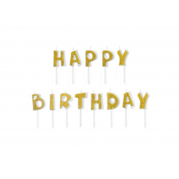 Svečke za torto Happy Birthday zlate