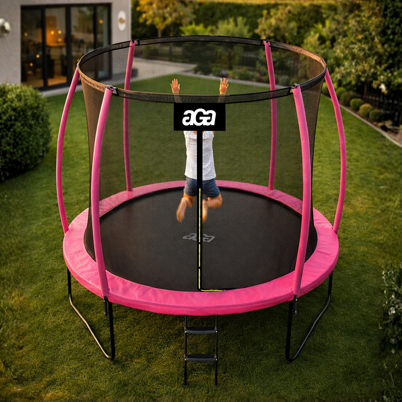 Aga SPORT EXCLUSIVE Trampolin 250 cm Roza + zaščitna mreža + lestev - II. KAKOVOST