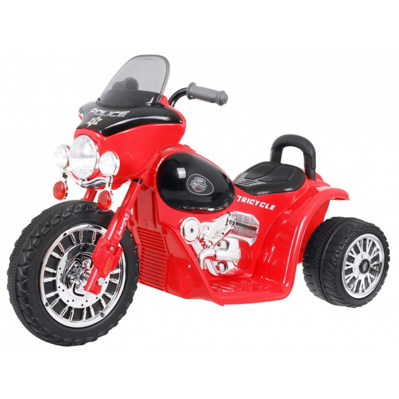 Otroško kolo na baterije Chopper Rdeča + 3 kolesa + zvoki + LED luči
