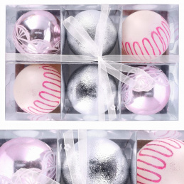 Set šestih roza božičnih okraskov za drevo