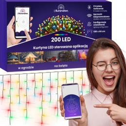Svetlobna zavesa 200 LED - večbarvna - upravljana z aplikacijo