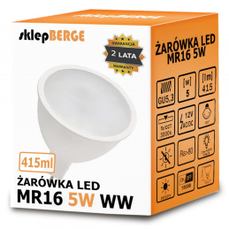 LED žarnica 12V - MR16 - 5W - 415 lm - topla bela