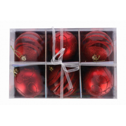 Set šestih rdečih božičnih okraskov za drevo