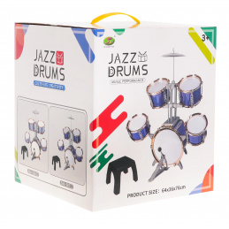 Veliki 5 bobnov za otroke 3+ Modra + kovinski činela + 2 palčki + stolček