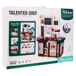 Interaktivna rjava kuhinja za otroke 3+ Gorilniki z zvokom in svetlobo + Vodovodna pipa + Dodatki 58 el.