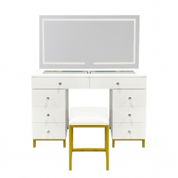 Aga Toaletna miza z ogledalom in osvetlitvijo + tabure Mat bela