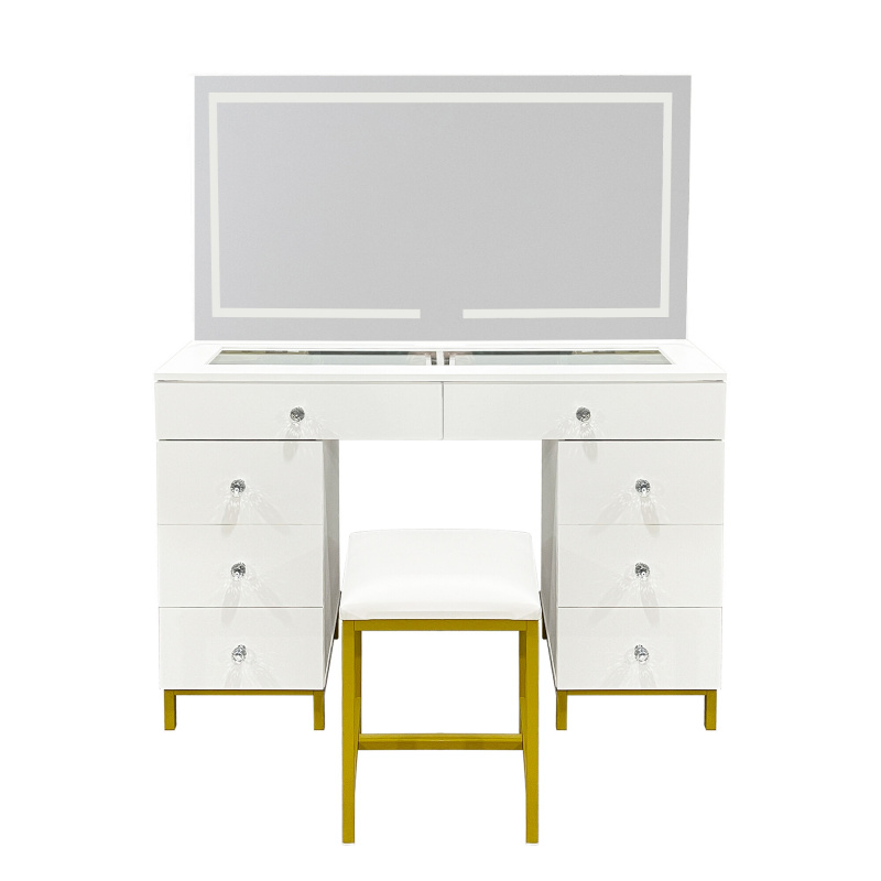 Aga Toaletna miza z ogledalom in osvetlitvijo + tabure Mat bela