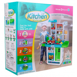 Ogromna modra kuhinja za otroke 3+ Interaktivni gorilniki + Vodovodna pipa + Avdio plošča + Dodatki