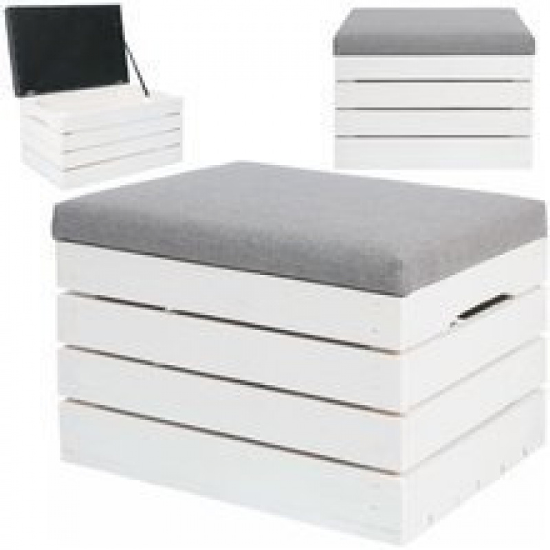 Lesena skrinja s oblazinjenim pokrovom 40 x 50 x 35 cm Sivo/Bela 15252