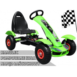 Dirkalni pedalni gokart XL za otroke 3+ Zelen + Napihljiva kolesa + Nastavljiv sedež + Prost tek