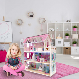 Aga MDF Hišica za punčke s pohištvom 70 cm Roza LED