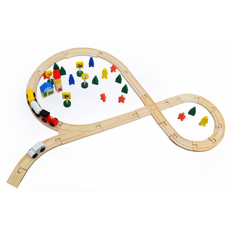 Wooden Toys Lesena železniška proga 48 kosov 6DZ074 - II. KAKOVOST