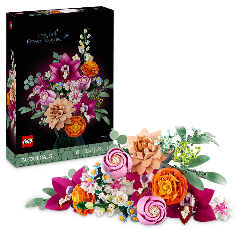 LEGO® Botanicals Čudovit šopek z rožnatimi cvetovi, cvetlični okras, 10342