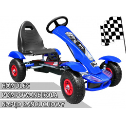 Dirkalni pedalni gokart XL za otroke 3+ Modra + Napihljiva kolesa + Nastavljiv sedež + Prostitek