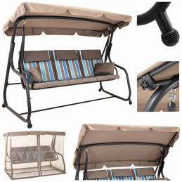 Vrtna gugalnica za 3 osebe z mrežo proti komarjem