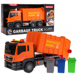 Oranžni smetarski tovornjak s funkcijo zvoka + dodatki
