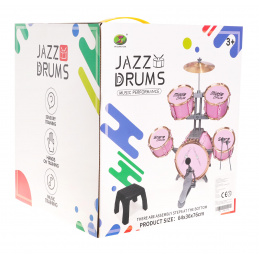 Veliki bobnar s 5 bobni za otroke 3+ Roza + kovinski činela + 2 palčki + stolček