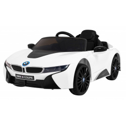 BMW I8 Lift Baterijski Avto Bel + daljinsko upravljanje + počasen zagon + 3-točkovni pasovi + MP3 USB + LED dioda