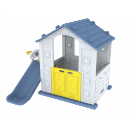 Vrtna hišica 3v1 za otroke Modra streha + Tobogan + Košarka